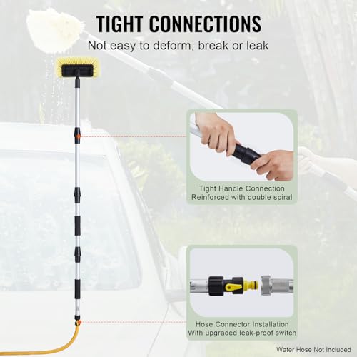VEVOR Car Wash Brush, 66.7-Inch Extendable Car Washing Brush with Long Handle, 12" Scratch-Free Soft PVC Bristle Head, Flow-Thru Car Cleaning Mop Kit with Water Hose Attachment for Car RV Boat - style: Soft PVC Bristle head