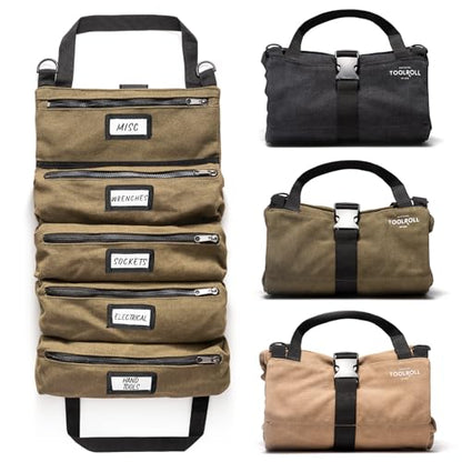 Official Legacy Tool Roll Bag, 5-Pocket, 20 x 12 in, ArmyGreen, Made in USA | Easy to Carry Roll Up Tool Bag, Durable Canvas, Rust-Proof YKK Zippers, Secure Buckle, Loving Gift for Electrician, Mechanics - color: Army Green, size: Legacy - Standard (20 x