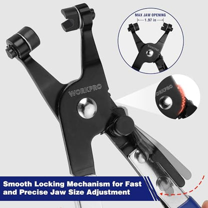 WORKPRO Hose Clamp Pliers | Hose Clamp Tool with Swivel Flat Band for Removal and Installation of Spring Hose Clamps, for Automotive Fuel Oil Water Hose
