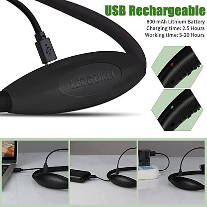 LEDBOLIK Neck Reading Light Black, 800mAh Rechargeable Book Light for Reading in Bed – 6 Brightness, Bendable Arms, Hands Free for Knitting, Crocheting - color: 800mAh Black