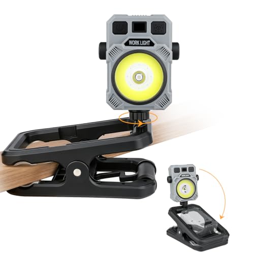 Rechargeable Work Light Magnetic LED Portable Flood Light for Power Cuts, with 360° Rotating Clip, 5 Modes, 6000LM Under Hood Work Light Bar for Camping, Car Repair, Emergency clamp Lamp