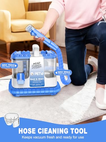 Portable Carpet & Upholstery Cleaner Machine for Pets, Spot, Stain, Couch Cleaner Machine with Powerful Suction and and Cleaning Solution, Car/Auto Detailer, Lightweight Compact Design, Blue - color: Blue