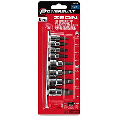 Powerbuilt 240093 8 Piece Zeon SAE Hex Bit Socket Set - with use for Damaged Fasteners, Standard, Rusted, Rounded Bolts,Size from 1/8" to 3/8" - style: SAE