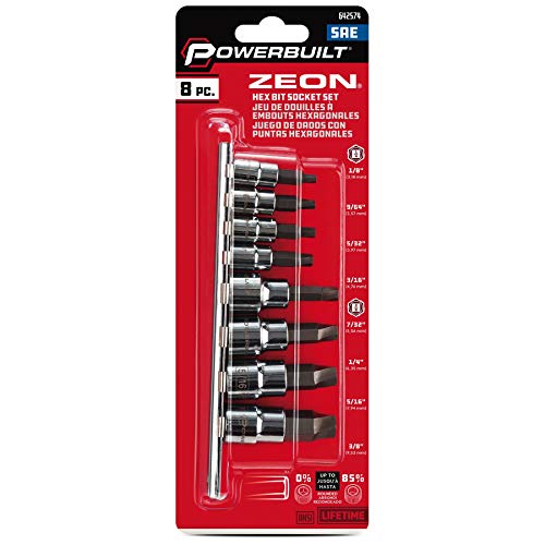Powerbuilt 240093 8 Piece Zeon SAE Hex Bit Socket Set - with use for Damaged Fasteners, Standard, Rusted, Rounded Bolts,Size from 1/8" to 3/8" - style: SAE