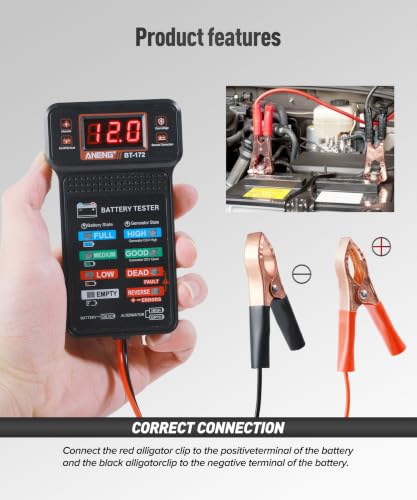 Battery Tester 12v Automotive,Car Accessories Universal Car Battery Tester,Voltmeter with LCD Display and LED Indication,Automotive Replacement,Suitable for Cars,Motorcycles,Trucks,RVs,ATV