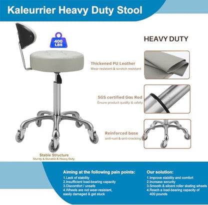 Kaleurrier Swivel Stool Chair Adjustable Height,Heavy Duty Hydraulic Rolling Metal Stool for Kitchen Salon Bar Office Drafting Massage Garage Shop (with Back Rest) (Grey) - color: Grey