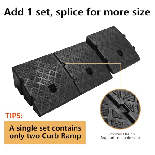 2Pack Plastic Curb Ramp for Driveway, Each 5.12" H x 10.63" W x 9.52" L, Extensible for Low Cars, Motorcycle,Bike, Cart Lawn