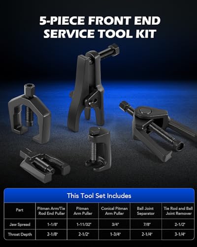 OMT Ball Joint Separator, Tie Rod End Tool Set, Pitman Arm Puller | Includes 5pc Popular Tools for Servicing Ball Joints, Tie Rods, and Pitman Arms, Red Case Black Puller - color: Red Case Black Puller