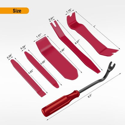 GOOACC 6PCS Auto Trim Removal Tool Kit No-Scratch | Removal Tool Kit for Car Audio Dash Panel Window Molding Fastener Remover Tool Kit-Red - color: Red, size: 6PCS Trim Removal