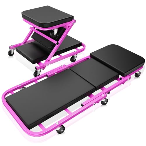 Auto Dynasty 40" Z-Creeper Seat, 2-in-1 Foldable Garage Creeper Shop Seat, 330 LBS Capacity Automotive Mechanic Repair Under Car Rolling Creeper Seat, Purple - color: Purple, size: 40 Inch