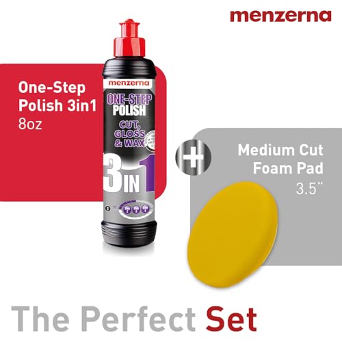 menzerna All-in-One polishing Kit I Car polishing Set with Menzerna One-Step Polish 3in1 (8oz) and 3.5 Inch Polishing Pad I Moderate Scratch Remover, high Gloss and Wax Kit for All Types of Vehicles - style: 8oz. + Pad