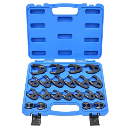 21Pcs Crows Foot Wrench Set 1/2" and 3/8" Drive Flare Nut Crowfoot Set | Metric 8-32mm 6 Point Crows Feet Wrenches, Flare Nut Wrench Kit for Removing Nuts from Hard-to-Reach Areas