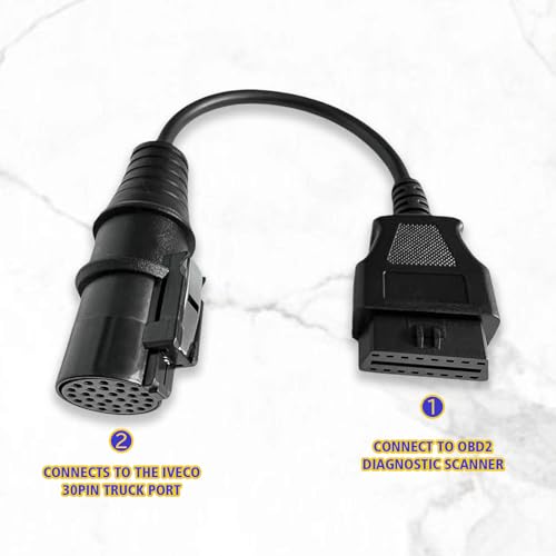 Truck OBD1 to OBD2 Cable for Iveco 30 Pin OBD2 Diagnostic Cable Adapter | Compatible with Iveco 30pin Connector,Heavy Duty Truck OBDii Diagnostic Adapter Work with ELM 327 Scanner Tools/Code Reader - style: Fit for Iveco 30pin