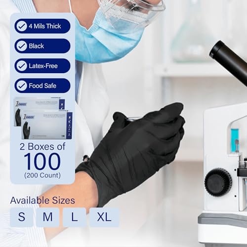 1st Choice Black Nitrile Gloves Disposable Latex Free - Exam Grade Black Gloves for Cooking, Medical, Dental, Cleaning - 4mil - size: Small, style: 2 Boxes of 100