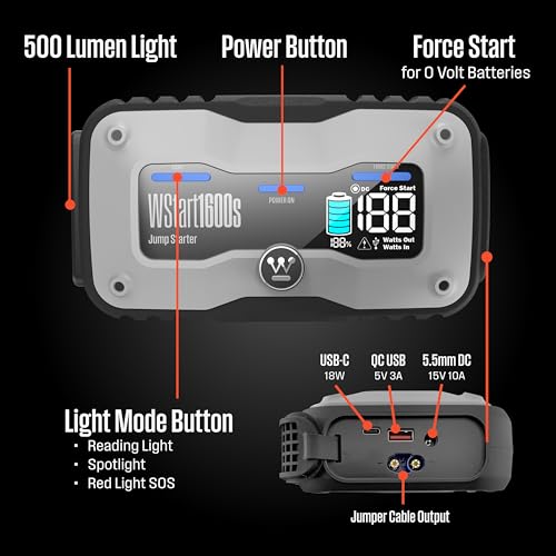 Westinghouse 2000A Portable Jump Starter & USB Power Bank - 12V Car Battery Booster Pack Jump Box for Up to 7.0L Gas & 5.0L Diesel Engines, Bright LED Flashlight, IP65 Rated Waterproof Housing - size: 2000A