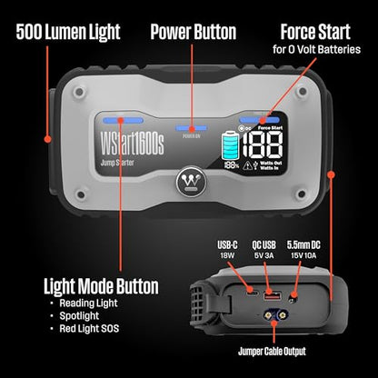 Westinghouse 2000A Portable Jump Starter & USB Power Bank - 12V Car Battery Booster Pack Jump Box for Up to 7.0L Gas & 5.0L Diesel Engines, Bright LED Flashlight, IP65 Rated Waterproof Housing - size: 2000A