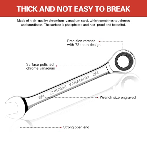 AIRAJ Combination Wrench Set,22-Piece Ratcheting Wrench Set,Long Open End,72-Tooth Ratchet Drive,CR-V Steel,Organizer With Tool Roll Bag,1/4"-3/4" & 6-18mm,SAE & Metric