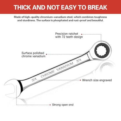 AIRAJ Combination Wrench Set,22-Piece Ratcheting Wrench Set,Long Open End,72-Tooth Ratchet Drive,CR-V Steel,Organizer With Tool Roll Bag,1/4"-3/4" & 6-18mm,SAE & Metric
