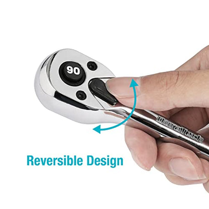 DURATECH 1/2-Inch Drive Ratchet, 90-Tooth Quick-Release Ratchet Wrench | Reversible, Cr-V Made, 4° Swing, Full Polished, Professional Socket Wrench for Men Women Stocking Stuffers for Men Women - size: 1/2"(Polished)