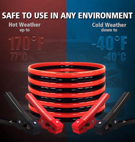Heavy Duty Jumper Cables, Booster Cables 1 Gauge 30 Feet 900AMP Automotive Jumper Cables Kit for Car, SUV, and Trucks with Professional Clamps, Carrying Bag,Lights and Safety Gloves