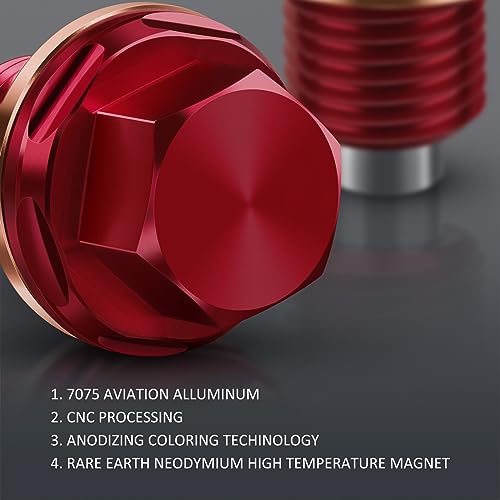 M14 x1.5 Magnetic Oil Drain Plug 7075 Aluminum CNC Craft with Crush Washer Gaskets Replacement for Ford GM Hyundai KIA and More Select Models - size: M14x1.5 plug
