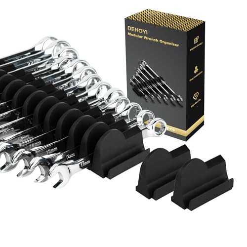 DEHOYI 24 pcs Modular Wrench Organizers for Tool Drawers - Wrench Rack with Metric&SAE Labels, Perfect Tool Storage Holder. Gift for father, brother and boyfriend (No-Magnet) - style: No-Magnet(24pcs Black)