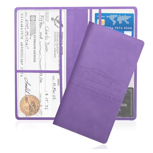 Car Registration and Insurance Holder,PU Leather Car Glove Box Organizer Car Document Holder for ID,Driver's License,Universal Car Organizer Car Accessories for Women/Men - color: Purple