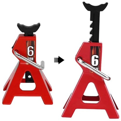RC Jack Stands，Metal Adjustable 6 Ton Simulation mini Jack Stands for TRX-4 Axial SCX10 Wraith Tamiya CC01 RC4WD D90 1/10 RC Crawler Truck（Red