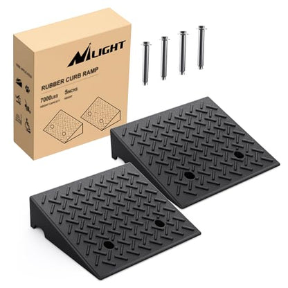 Nilight Rubber Curb Ramps, 5 Inches Rise Height Heavy Duty Rubber Threshold Ramp, Portable Driveway Ramps for Cars Wheelchairs Scooter Lawn Mower, 7000lbs Load Capacity, 2 Pack - size: 5" Rise