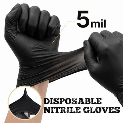TitanFlex Black Nitrile Disposable Gloves, 5 Mil, Fully Textured, Heavy Duty, Latex Free & Powder Free for Cooking, Food Prep, kitchen clean, 100 ct (L) - size: Large