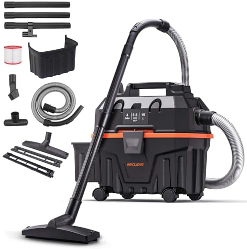 WECLEAN Shop Vac 4 Gallon 5.5 Peak HP Commercial Wet Dry Vacuum Cleaner, Heavy Duty Shop Vac with Blower Function, HEPA Filter, Portable Wet Dry Vac for Garage Car Detailing Construction Cleanup