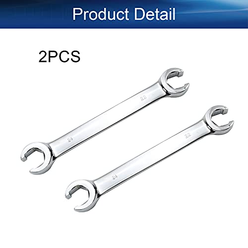 Auniwaig 22mm x 24mm Flare Nut Wrench 0.87 x 0.94 Inch Metric Double Open End Geardrive Flare Nut Wrench for Removing Replacing Nuts 2 Pcs - size: 22x24mm