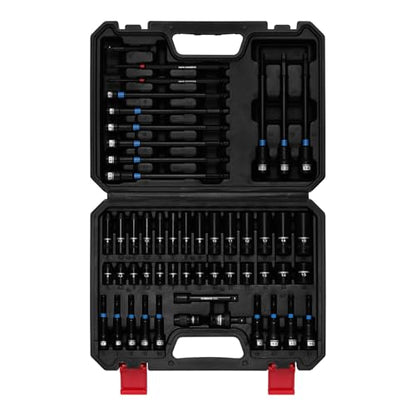 CASOMAN 52-Piece 1/4" Magnetic Nut Driver Set & 1/4" Dr. Shallow and Deep Impact Socket Set, Metric, Includes Adapter, Extension Bar, Universal Joint and Long Impact Bit