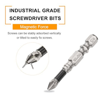 HARFINGTON 4pcs Impact Phillips Screwdriver Bit Set PH2 (#2) Anti Slip Tip 1/4" Hex Shank 2"/2.6"/2.8"/3.5" (50mm/65mm/70mm/90mm) Long Magnetic Cross Screw Driver Drill Bits - size: PH2 x 2"/2.6"/2.8"/3.5"