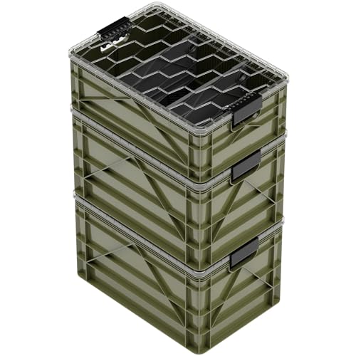 SIDIO Pro Pack, HD Stackable Storage Bins with Lids & Dividers, Green | Includes 2 full-size & 1 half-size crates, lids & dividers, durable organizer for home, garage & outdoor use, USA made - color: Green