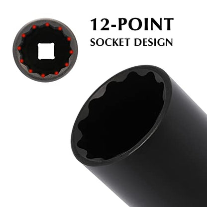 EMENTOL 1/2 Inch Drive Deep Spindle Axle Nut Impact Socket, CR-MO, 12 Point, Metric, Deep 12PT Impact Socket - 30mm - size: 30mm