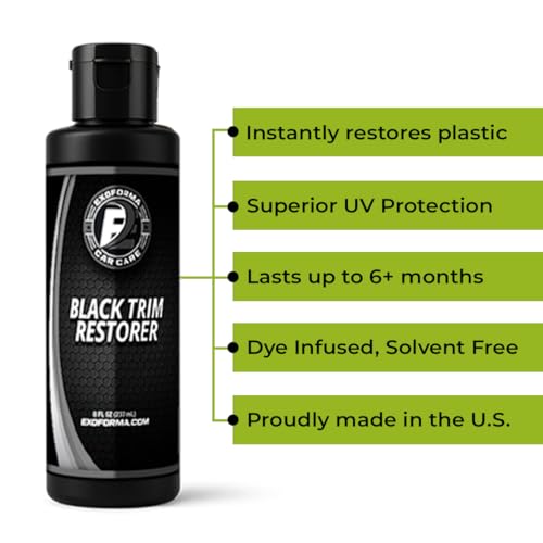 ExoForma Black Trim Restorer - Lasts 6+ Months, Dye Infused Waterproof Plastic Restorer for Cars - Perfect for Faded Bumpers, Trim & Vinyl on Jeeps, Truck Beds, Avalanches & ATVs | 8oz - size: 8 Oz