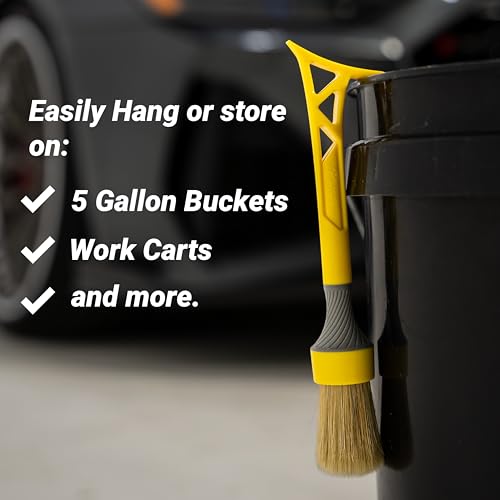 Boars Hair Detailing Brush, 3 in 1 Patent Pending in House Design from Proper. Detail Automotive Interior or Exterior, get Professional Results with Proper Detail Brushes Car Detailing - color: Yellow - Boars Hoar