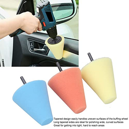 Fafeicy Polishing Cone Set for Car Wheel Hub, 9Pcs Metal Polish Sponge Buffing Balls with 6mm 3mm Shanks for Drill Use