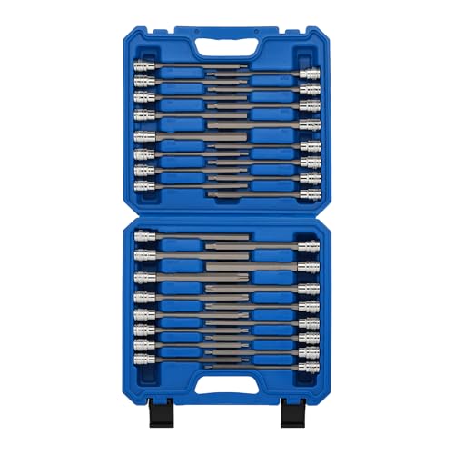MIXPOWER 32PCS 3/8" Drive Extra Long Hex and Torx Bit Socket Set,SAE & Metric(1/8"-7/16",3mm-12mm,T10-T60),Length:150mm,CR-V and S2 Steel - size: 1/8" - 1/2", T10 - T60