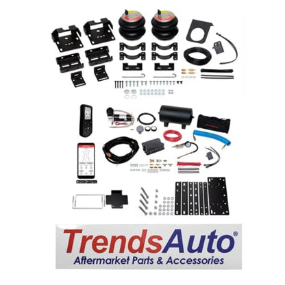 TrendsAuto Firestone Airide Ride-Rite Air Helper Springs Rear Kit & Dual Wireless App Remote Extreme Compressor with Tank fits 2012-2026 Silverado Sierra C3500HD Cab-Chassis | TrendsAuto Decal - size: Dual Path (Remote & App)
