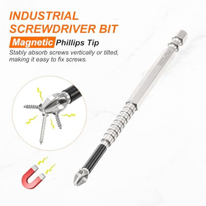 HARFINGTON 6pcs Impact Phillips Screwdriver Bit PH2 (#2) Anti Slip Tip 1/4" Hex Shank 6" (150mm) Long Magnetic Cross Screw Driver Industrial Power Drill Bits for Remove Fastening Screws - size: 6 inch