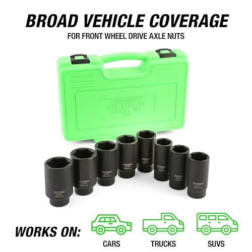 OEMTOOLS 37320 Axle Nut Socket Set, 6-Pt 1/2 Impact Socket Set, 8Pc Metric 1/2 Socket Set, Impact Socket Set 1/2 Drive for Axle Nuts, Impact Sockets 29mm to 39mm, Socket Sets Storage Case - style: 6 Point
