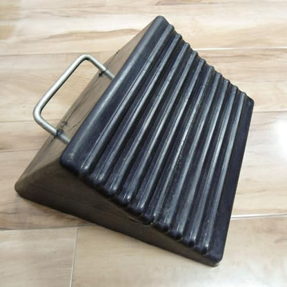 Shop Tuff Rubber Wheel Chock with Wide Handles, Curved Surface, and Resistant to Slip Design for Automotives, Wheel Immobilizers, and Chocks, Black