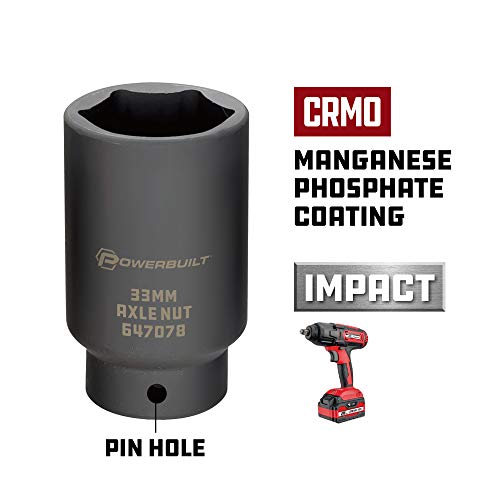 Powerbuilt 33mm Axle Nut Socket, 1/2 Inch Drive, Use with Impact Wrench, 6 Point Extra Deep, Remove Axle Shaft Nut - 647078 - size: 33mm