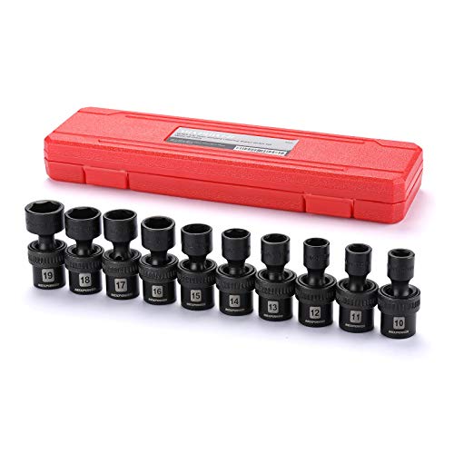 MIXPOWER 10-piece 3/8" Drive Shallow Universal Impact Socket Set, Metric,10-19mm, Swivel Socket with Flexible Wobble, CR-MO - size: 10 Pcs Metric 3/8''Dr. (Shallow)