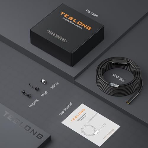 Teslong 50FT USB C Borescope Camera with Light for iPhone 15/16/17 Android | 15m DIY Scope Camera for Sewer Drain Pipe Inspection, 8 LED Lights, IP67 Waterproof, 1.0MP HD Endoscope, Flexible Snake Cable