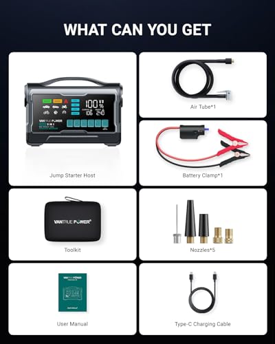 JS3 Real 3250A Jump Starter with Air Compressor 160PSI, 12V Car Battery Booster with Display, Jump Box with Light, Support 65W Fast Charging Power Bank, 10L Gas/8L Diesel Engines - color: Grey