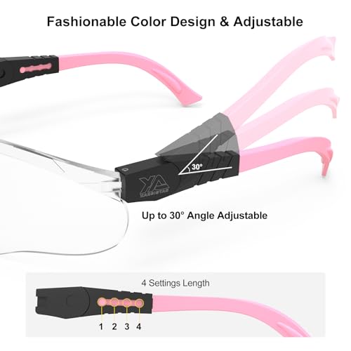 xaegistac Shooting Glasses Anti Fog -Shooting Range Eye Protection | Adjustable Safety Glasses with Z87.1 Certificated Impact Reistance - color: Pink Frame Clear Lens