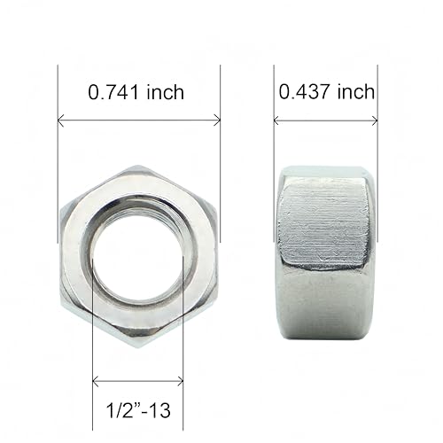 25 Pcs 1/2-13 Hex Nuts, 304 Stainless Steel | Standard Inch Coarse Thread, Hardware Nuts - size: 1/2"-13 (25Pcs)